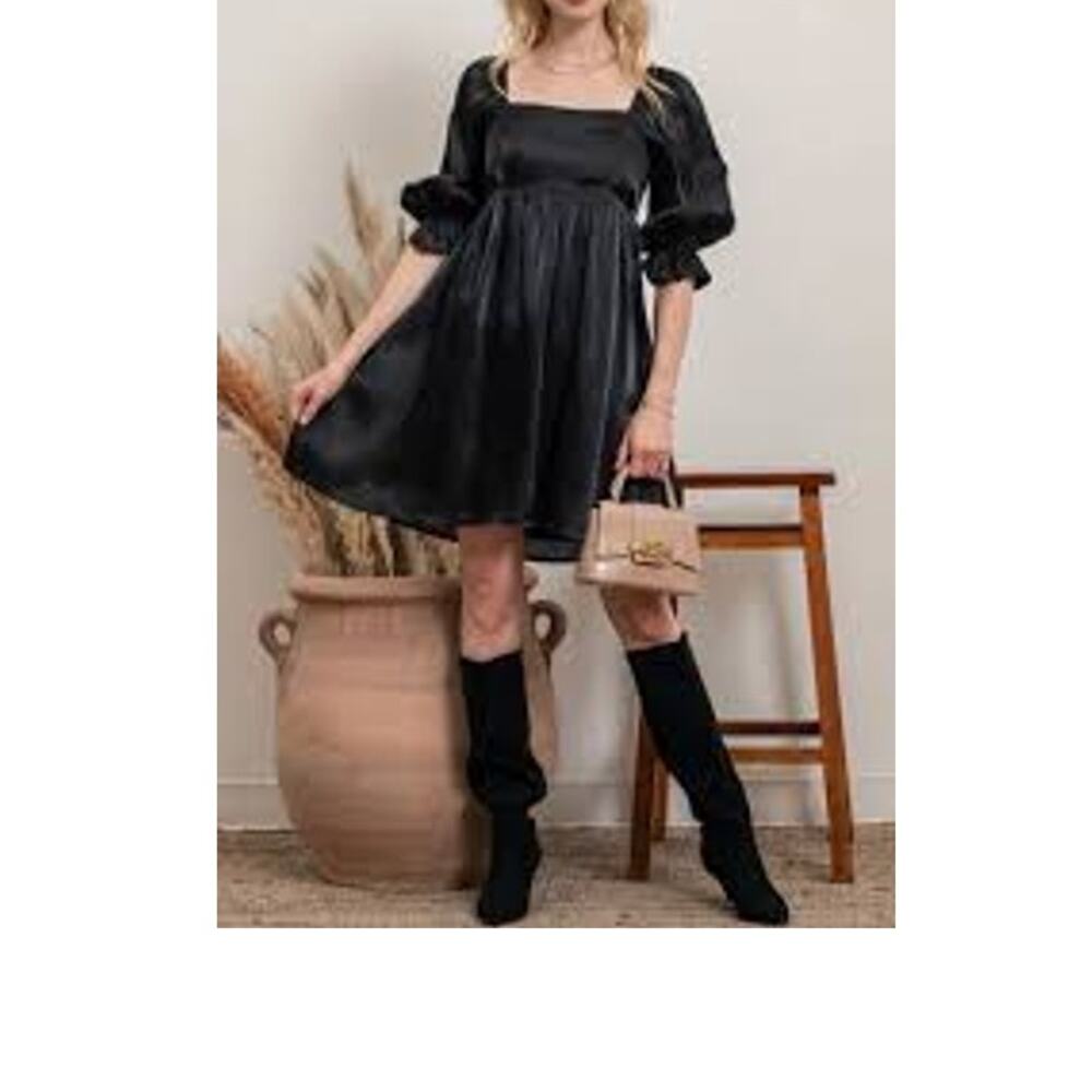 BLU PEPPER Satin Babydoll Mini Dress Black Size Small S GOTH FOREST FAIRY GRUNGE